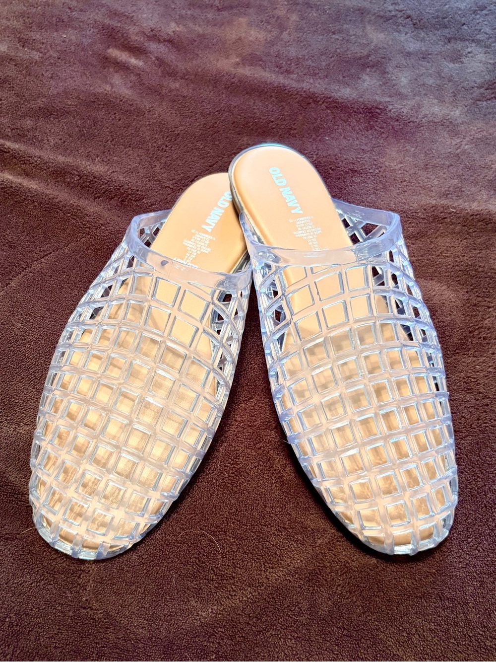 Old Navy Clear Grid Slip-On Mules in Transparent/Beige